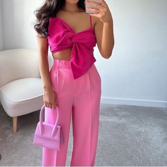 Zara Tops - NWT BLOGGER'S FAVE Zara Bow Crop Top Pink Sz Small NWT